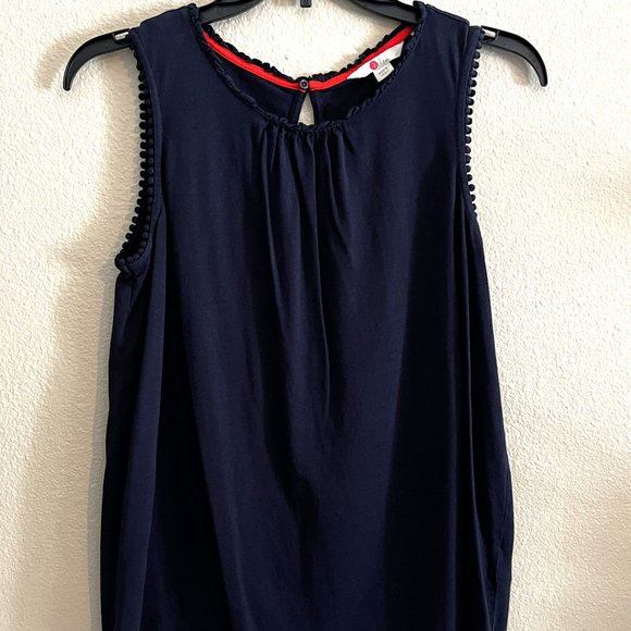 Boden Navy Blue Top with Pom Pom Trim - Picture 1 of 8